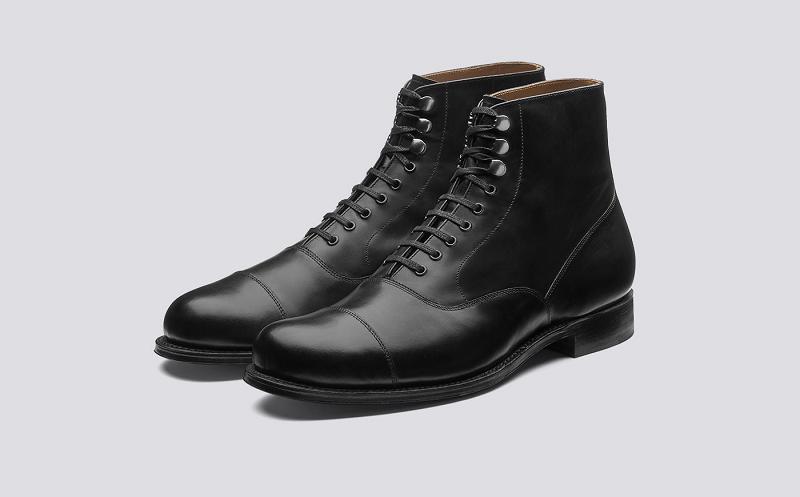 Grenson Leander Mens Derby Boot - Black Colorado Leather with a Leather Sole UE4908